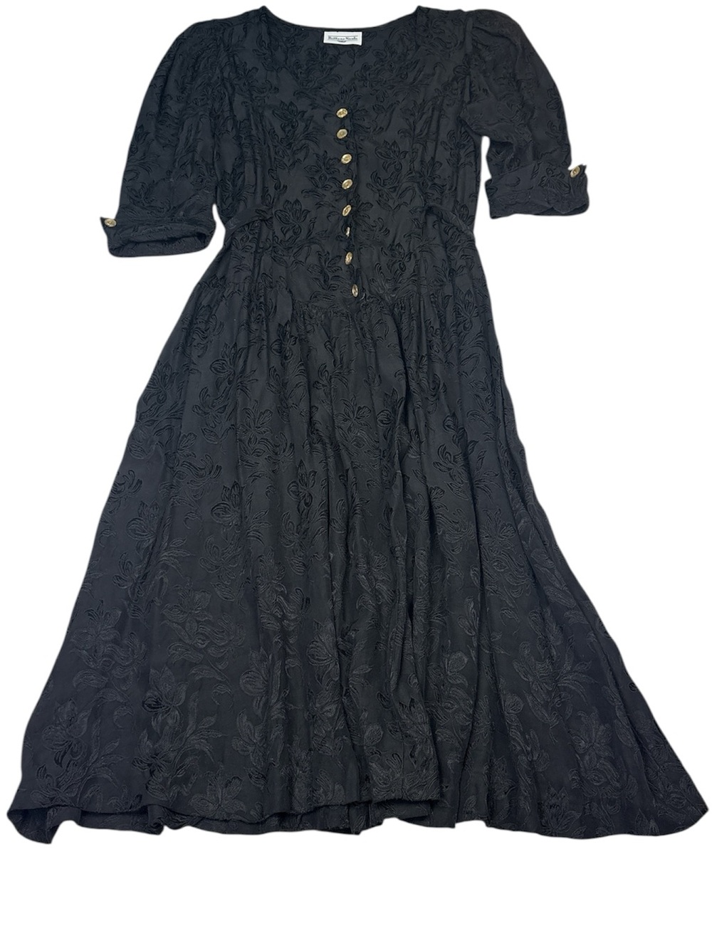 Brittany Nicole Women Medium Large Vintage Dress Black Floral Tapestry Button Up